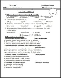 امتحان قصير نموذج (1) انجليزي للصف الثاني عشر علمي الفصل الثاني