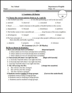 امتحان قصير نموذج (3) انجليزي للصف الثاني عشر علمي الفصل الثاني