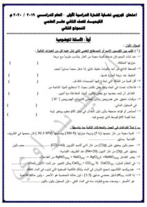 امتحان تجريبي نموذج (2) لنهاية الفترة الأولى كيمياء للصف الثاني عشر علمي الفصل الأول