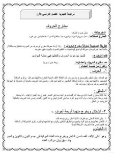 مراجعة تجويد القرآن الكريم الصف الحادي عشر الفصل الأول