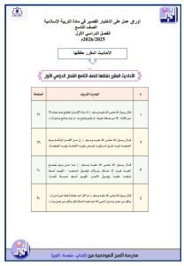 أوراق عمل على الاختبار القصير تربية اسلامية الصف التاسع الفصل الأول