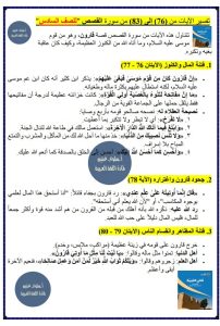 تفسير الآيات المقررة من سورة القصص لغة عربية للصف السادس الفصل الثاني