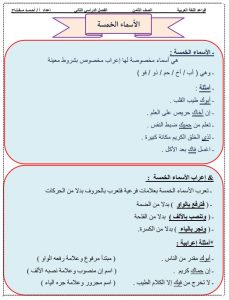 قواعد لغة عربية للصف الثامن الفصل الثاني