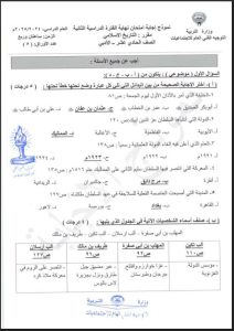 نموذج اجابة امتحان نهائي تاريخ للصف الحادي عشر الفصل الثاني
