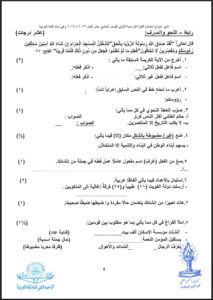 اختبار فنون البلاغة و النحو والصرف في مادة اللغة العربية للصف الحادي عشر الفصل الأول 2025-2026